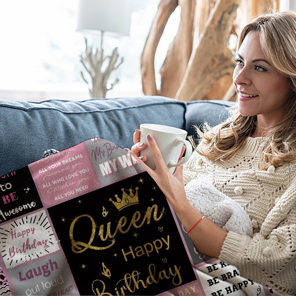 FGCOGOD Queen Birthday Gifts for Women, Birthday Blanket with Gift Box for Women, Gifts for A Birthday, Happy Birthday Decorations Gift Ideas for Her, Birthday Gifts Throw Blanket 60"x50"