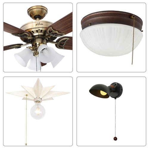 Hunter Ceiling Fan Light Switch E87438 - Pull Chain Switch, Two-Wire On-Off, 11" Beaded Chain, 3A/6A 125V/250VAC
