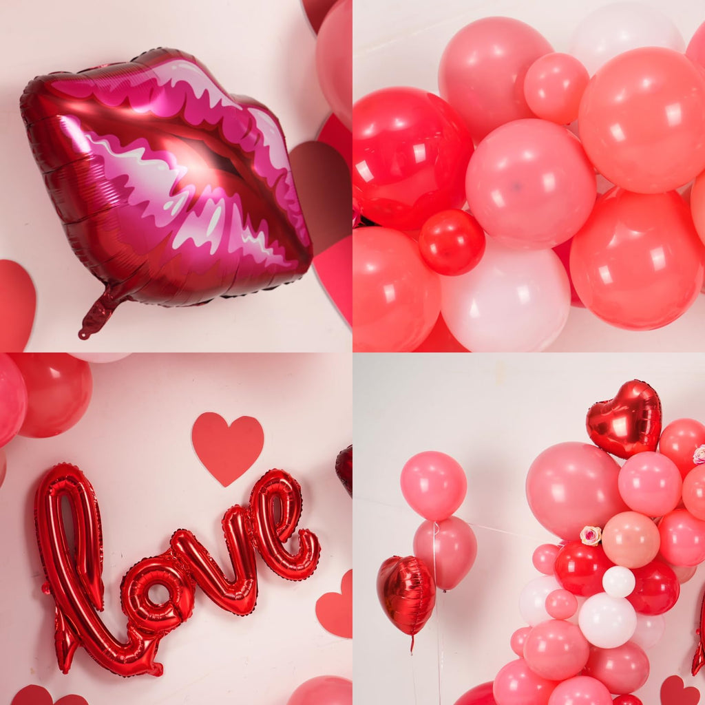 Valentines Balloons Arch Kit with Dusty Pink Red Balloons Red Star Pink Heart Lip Love foil Balloon for Women Girls Valentine's Day Galentines Day Wedding Bridal Shower Anniversary Party Supplies