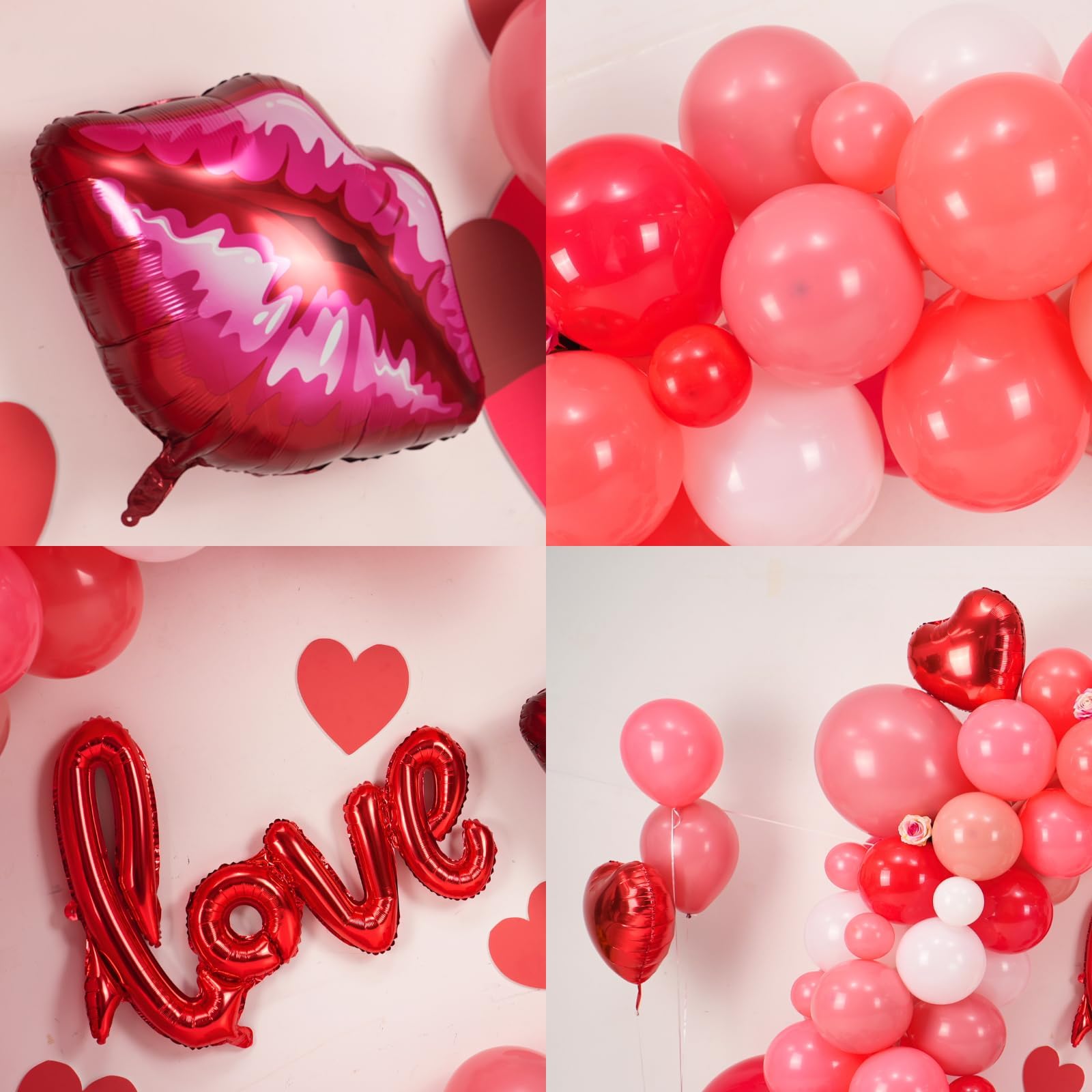 Valentines Balloons Arch Kit with Dusty Pink Red Balloons Red Star Pink Heart Lip Love foil Balloon for Women Girls Valentine's Day Galentines Day Wedding Bridal Shower Anniversary Party Supplies