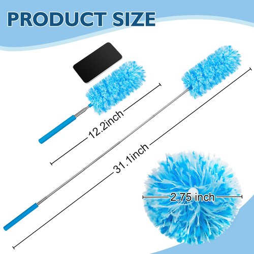 MAVRIZ 12 pcs Microfiber Extendable Duster, Washable & Reusable Duster for Cleaning Small Dusters for Blinds, Electronics, and Furniture
