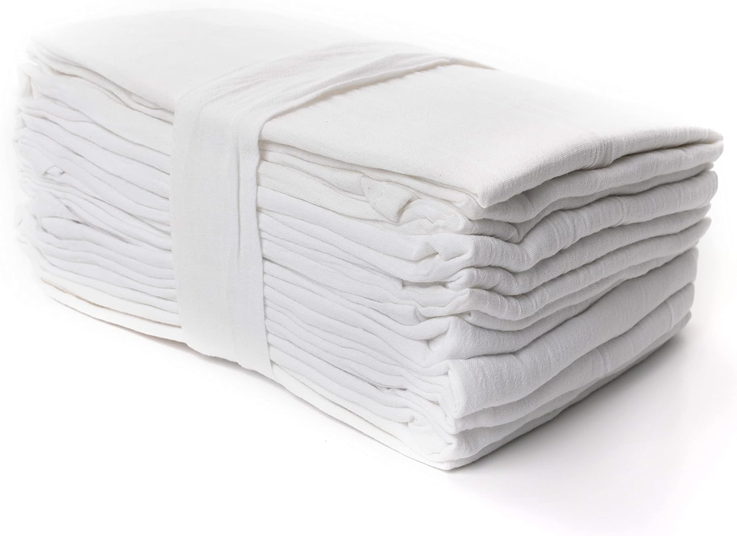 PERLLI Kitchen Flour Sack Dish Towels - 12 Pack, 28x28 Inches, Lint-Free, 100% Cotton, Highly Absorbent, White