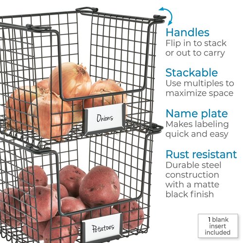iDesign Classico Storage Basket with Handles for Pantry, Kitchen, Bathroom, Countertop, and Desk Organization, Stackable-Medium