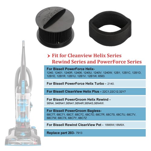 4 Pack 32R9 Replacement Filter for Bissell PowerForce Compact Cleanview Helix Turbo Inner & Outer Vacuum Cleaner, for Bissell 1240 Replacement Filter Set, Compare to Part # 203-7913 73K1