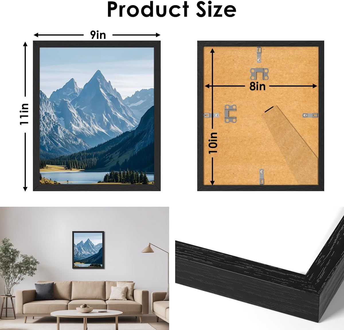 SonicPulse 8x10 Picture Frame - High Definition Plexiglass for Horizontal & Vertical Display | Black