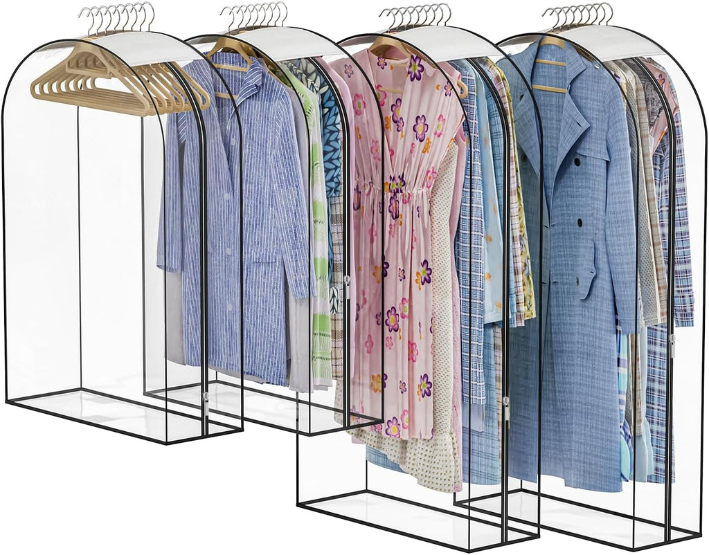 Skiennix Thickened Clear Garment Bags - 4 Pack Hanging Clothes Storage (40 & 50 Inch) | 10" Gusseted Design for Shirts, Coats, Dresses