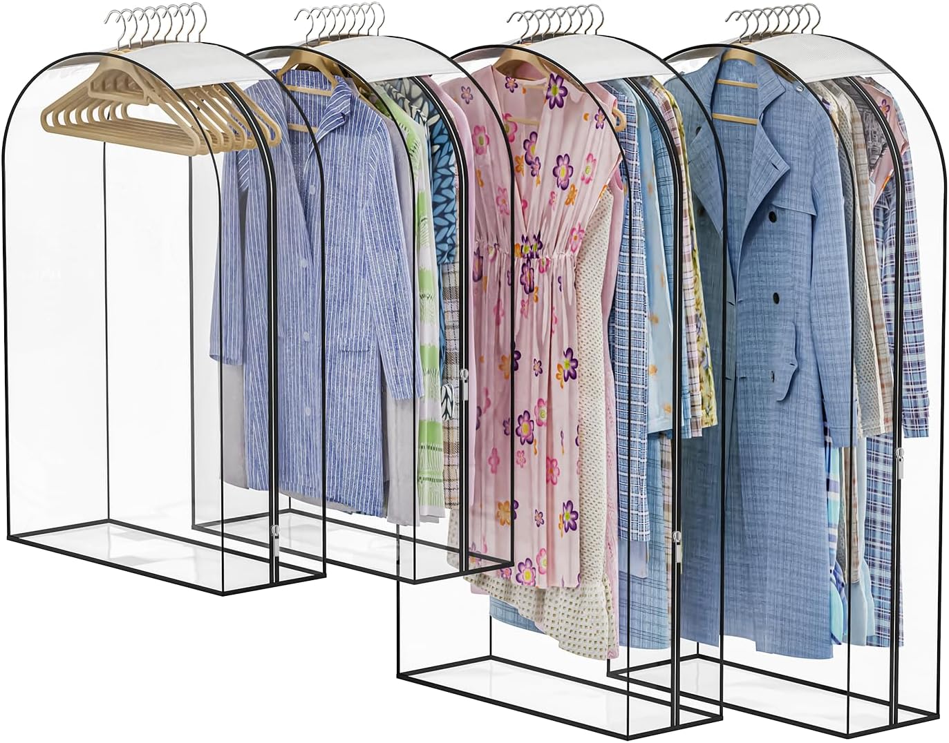 Skiennix Thickened Clear Garment Bags - 4 Pack Hanging Clothes Storage (40 & 50 Inch) | 10" Gusseted Design for Shirts, Coats, Dresses