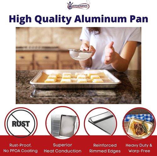KITCHENATICS Nonstick Baking Sheets - Heavy Duty Aluminum Half Sheet Pans, 13.1" x 17.9", Set of 2