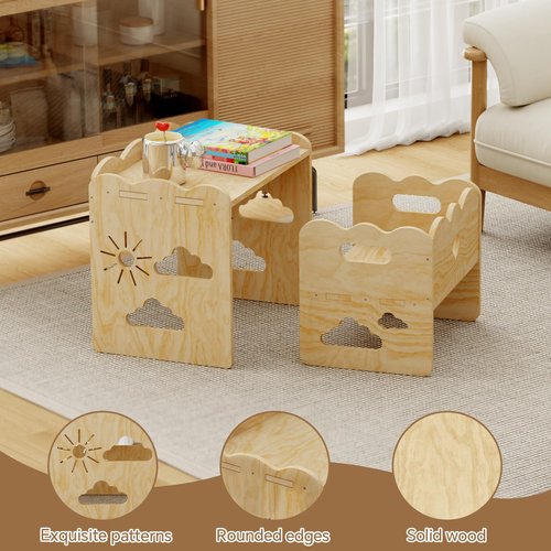 BPMFDTNL Montessori Table and Chair Set -Toddler Table and Chair Set,Wood Toddler Table and Chairs, Weaning Baby Tables Chair Set,1-3 Year Old Kids Ldeal for Mealtime, Learning, and Play