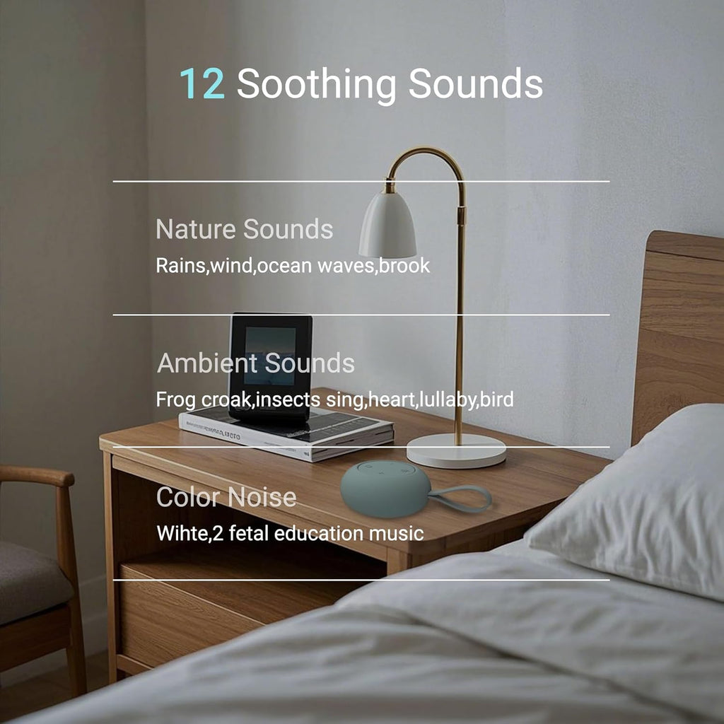 Skiennix Portable Baby Sound Machine - 12 Soothing Sounds & Timer Function | 15-Hour Battery Life, Slate Color