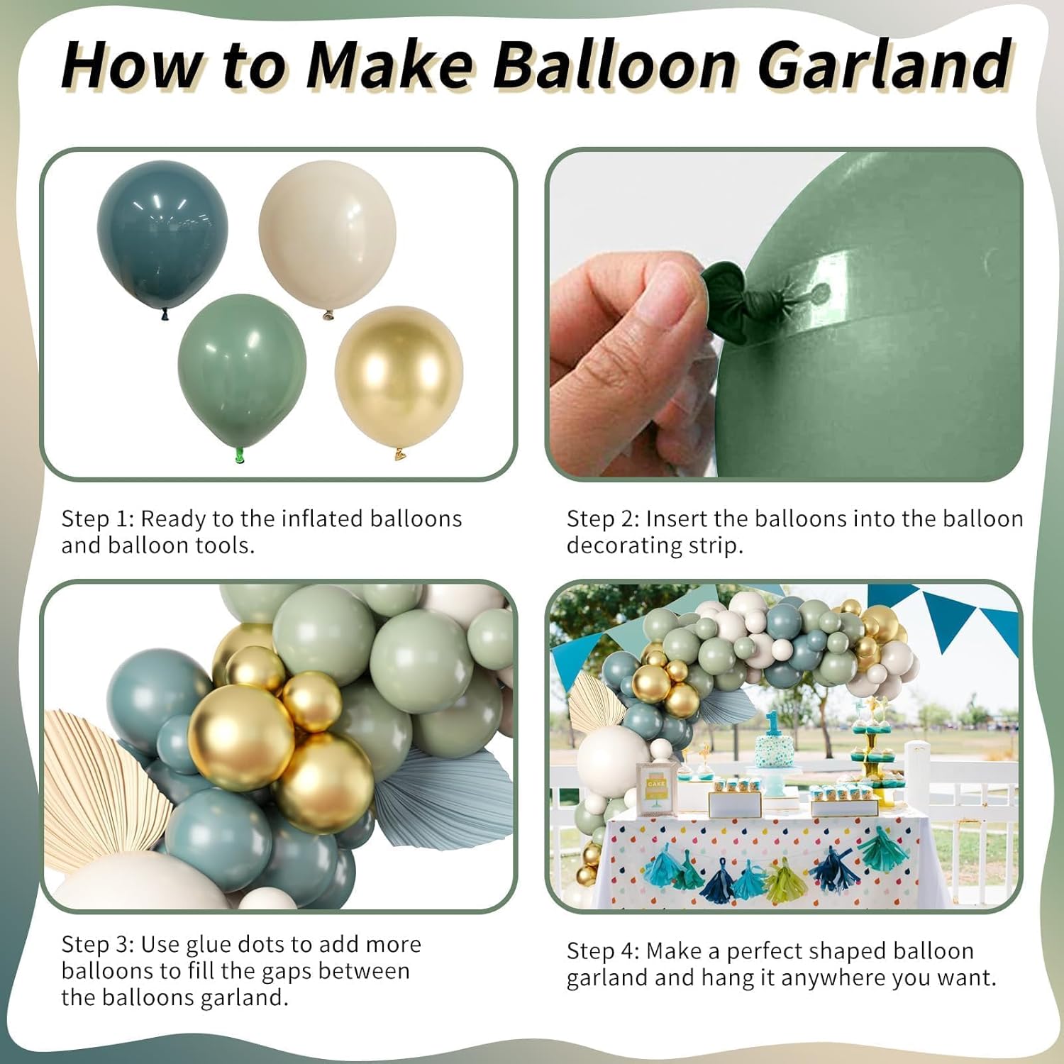 Skiennix Balloon Garland Kit - 107 PCS Dusty Sage Green & Gold Arch for Boho Birthday & Wedding Decor