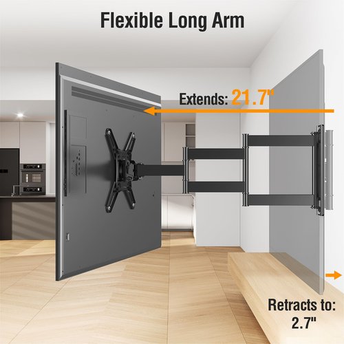 ELIVED Long Arm TV Wall Mount for Most 14-42 Inch tvs & Monitors, 21.7 Inch Long Extension TV Mount Swivel and Tilt, Full Motion Wall Mount Bracket Fit Max VESA 200x200mm, Holds up to 44 lbs.