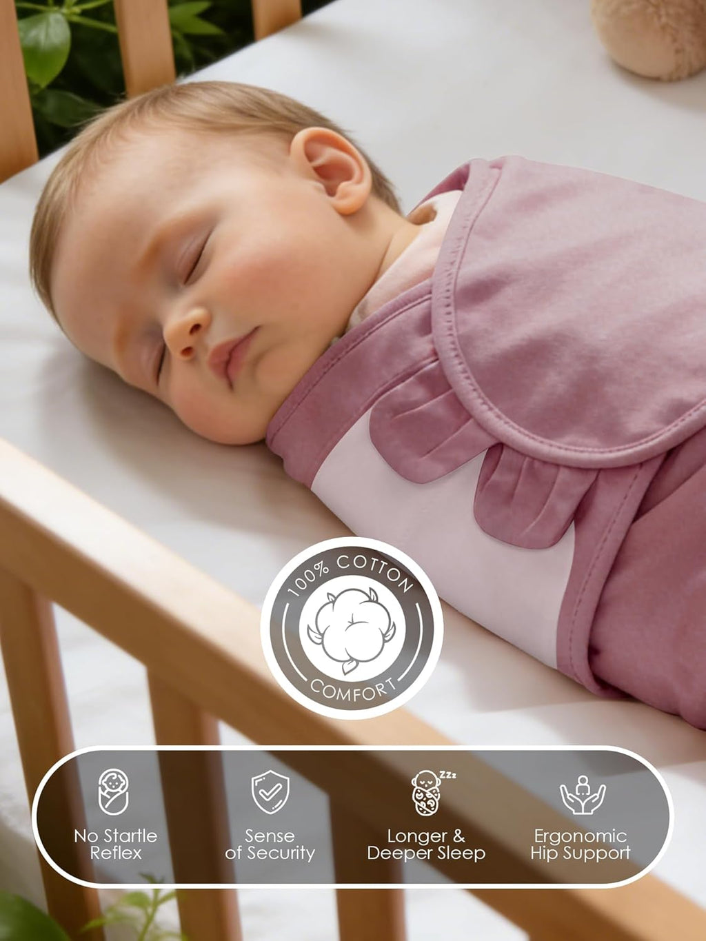 Skiennix Newborn Swaddle Blanket Wrap | Adjustable 100% Cotton Sleep Sack (3-Pack) - Soft & Breathable in Dusty Rose, Pearl & Mauve