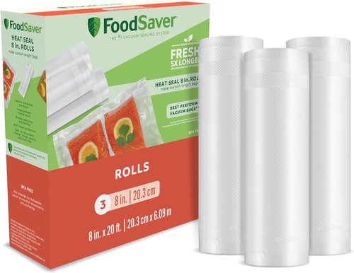 FoodSaver Vacuum Sealer Bags - Custom Fit Airtight Food Storage for Meal Prep | 8 x 20' (Pack of 3)
