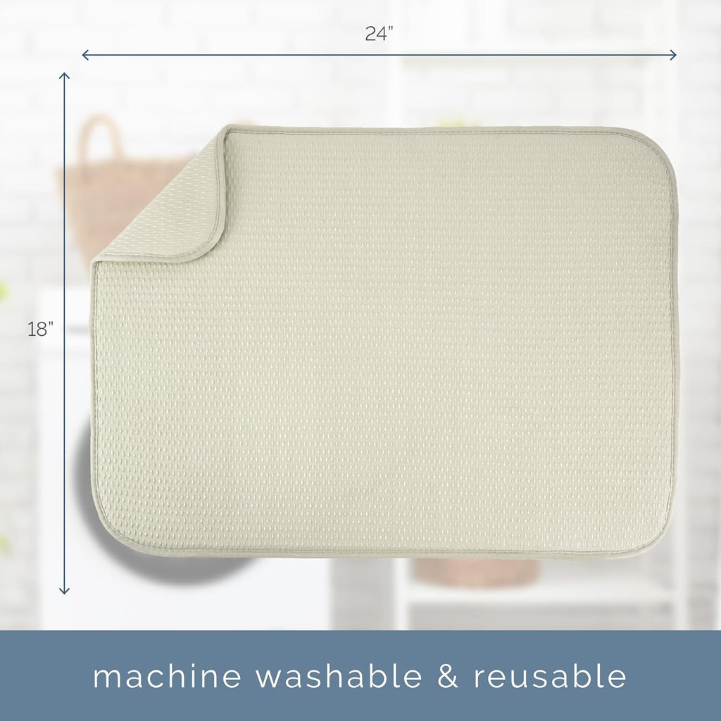 S&T INC. XL Dish Drying Mat - Absorbent Microfiber Kitchen Counter Pad | 18” x 24”, Cream, Diamond Texture