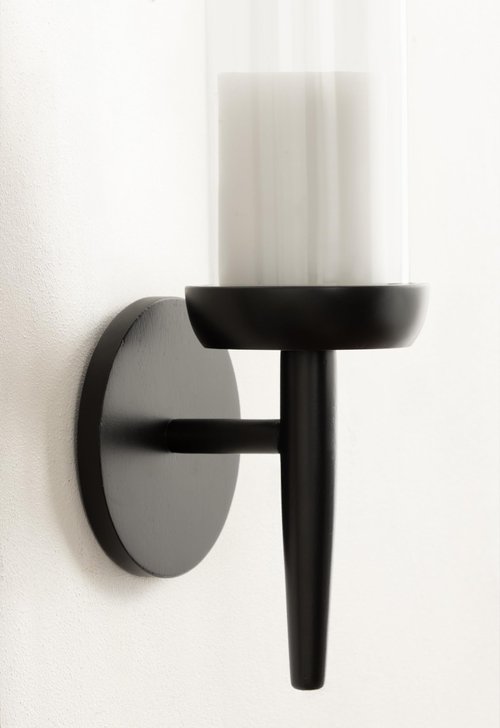 Kate and Laurel Shae Transitional Wooden Wall Sconce; 5 x 5 x 13; Black; Modern Candle Holder with Removable Glass Cylinder for Flameless Pillar Candles in Bedroom or Entryway