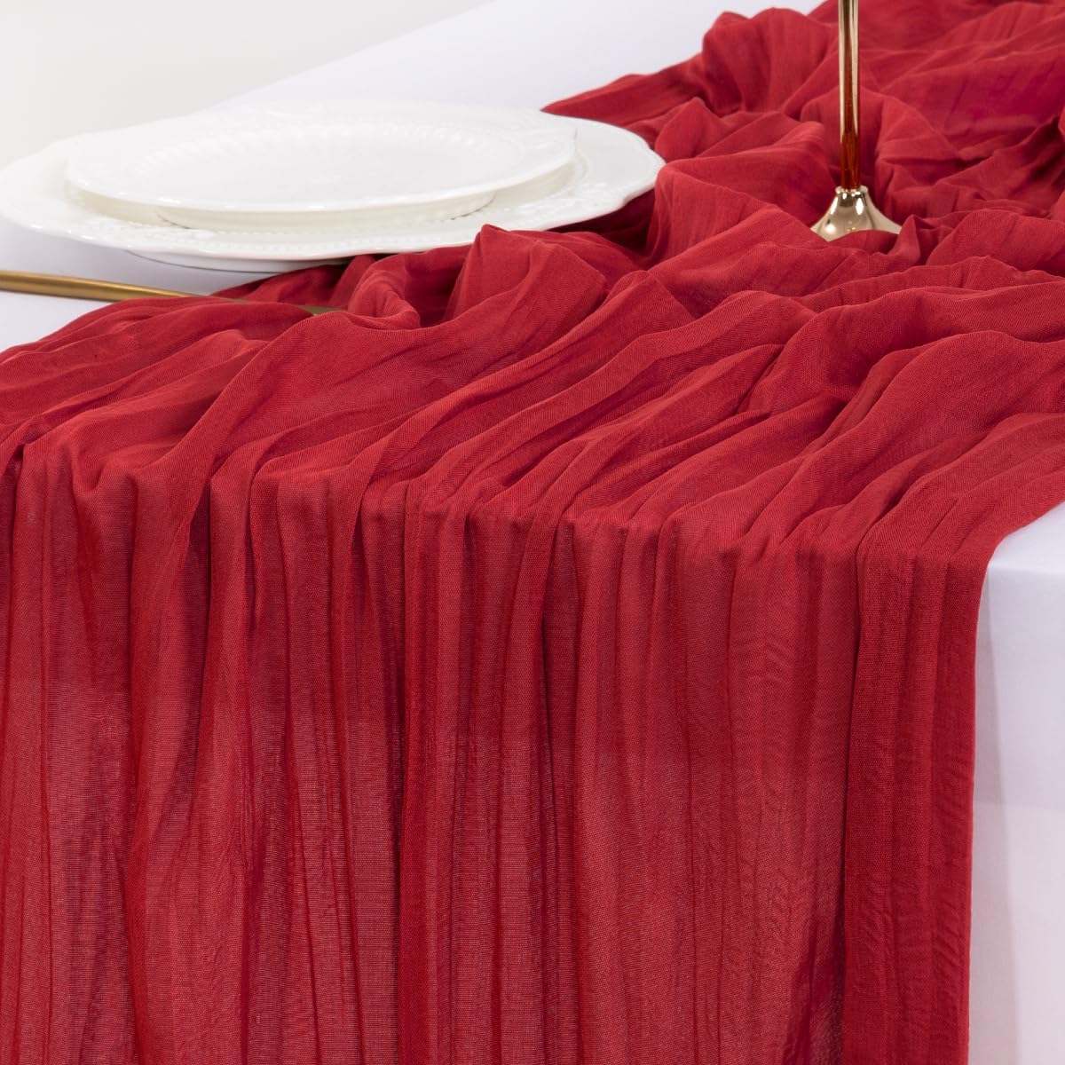 Socomi 6-Piece Red Cheesecloth Table Runner - Boho Rustic 120-Inch Decor for Weddings & Parties