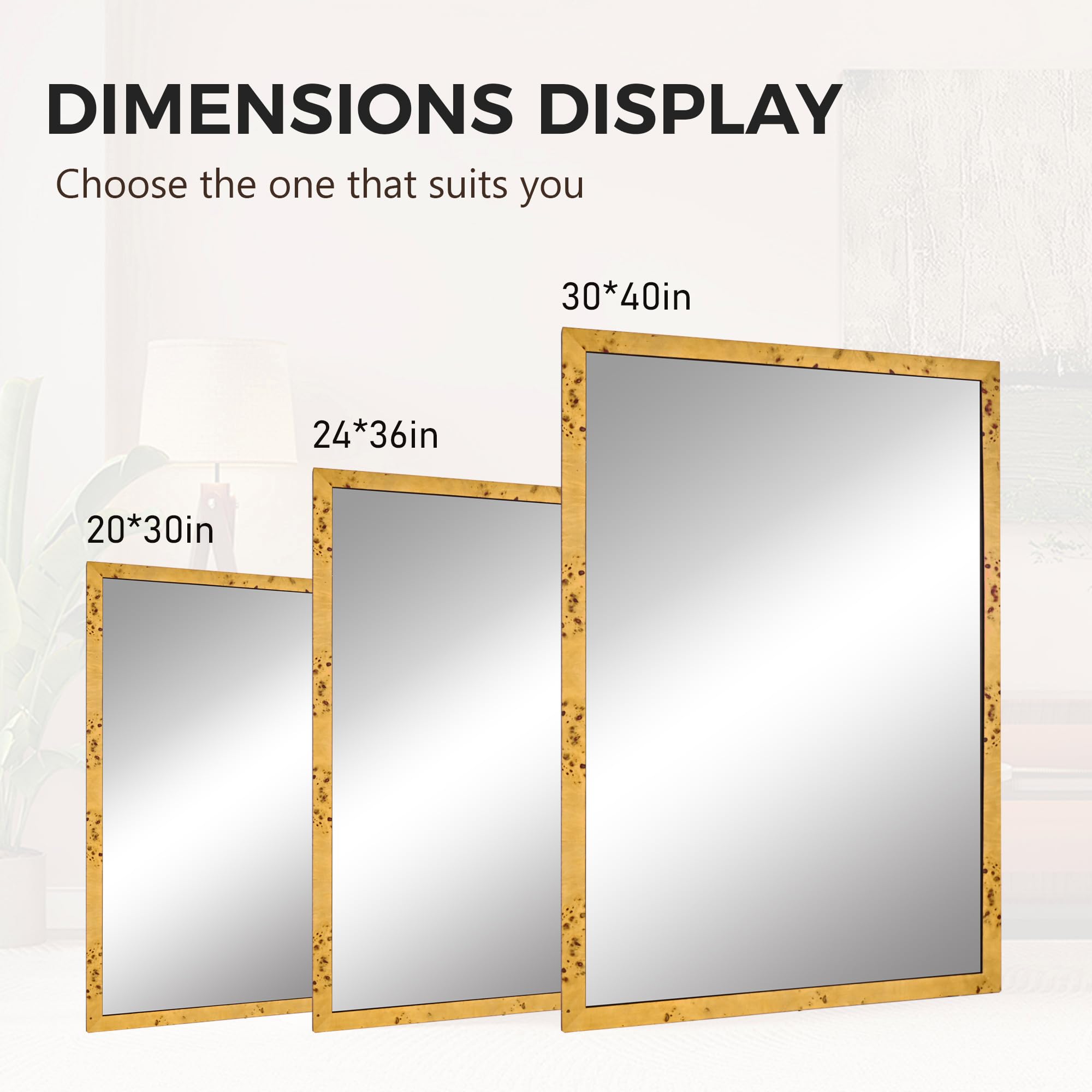 DUQIMO Wood Mirrors for Bathroom Over Sink 20x30 Inch, Rustic Wooden Framed Vanity Wall Mirror with Tempered Glass Farmhouse Bathroom & Entryway Decor