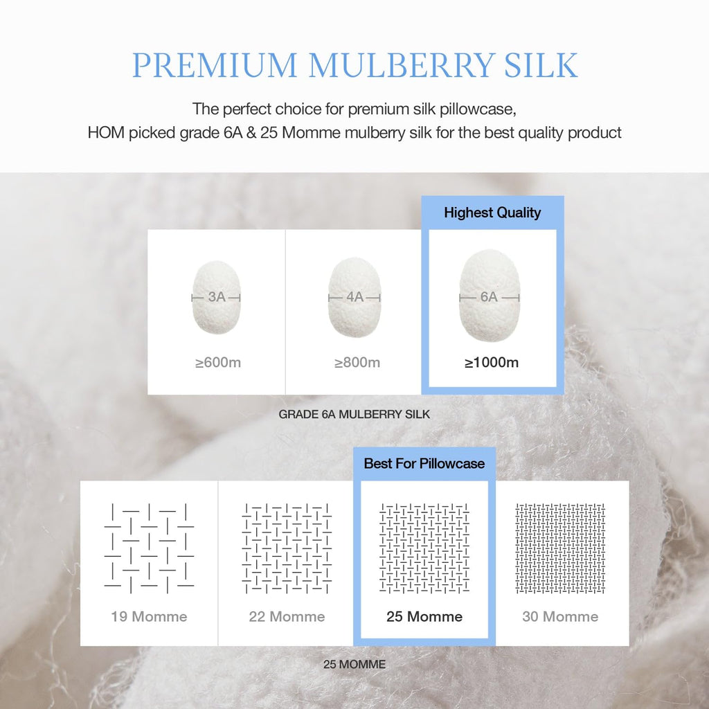 HOM 100% Pure Mulberry Silk Pillowcase for Hair and Skin, 25 Momme 6A High Grade - Comfortable, Breathable, Soft, Hidden Zipper (20x26, Sky Blue)