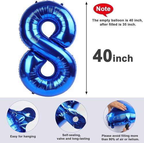40 Inch Navy Blue Number 8 Balloon - Perfect for 8th Birthday Celebrations & Weddings