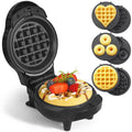 UVFAST Mini Waffles Maker with 6 Removable Plates, 3 in 1 Small Waffle Maker Mini- Waffle, Heart Waffle, Donut, 4.5" Non Stick Waffle Iron for Families, Black