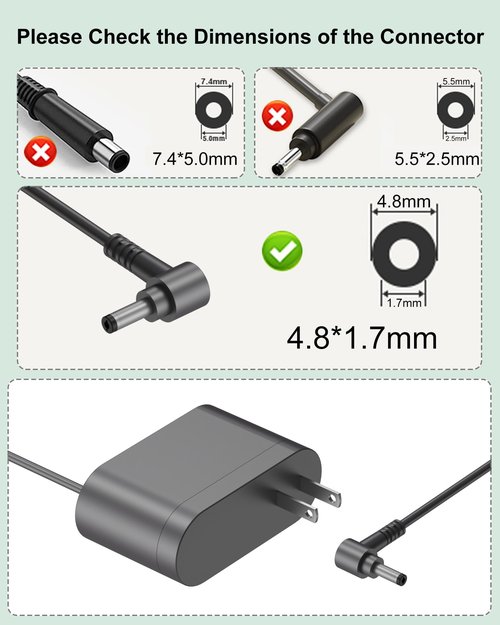 WUKUR 30.45V Vacuum Charger Compatible with Dyson V10 V11 V12 V15 SV12 SV14 SV16 SV20 SV22 Cordless Vacuum, 4.8×1.7 mm Plug, 5.9FT/1.8M Charging Cord – Not Compatible with Dyson V6 V7 V8 Series