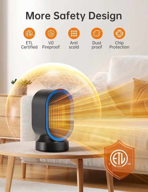 TABYIK Space Heater Electric Space Heaters for Indoor Use Small Portable Heater 45° Oscillating Personal Heater for Bedroom Home Office (Black)