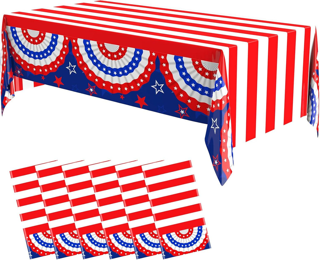 Oudain Patriotic Tablecloths - 6 Pcs 54" x 108" Disposable Red, Blue & White for 4th of July & Memorial Day