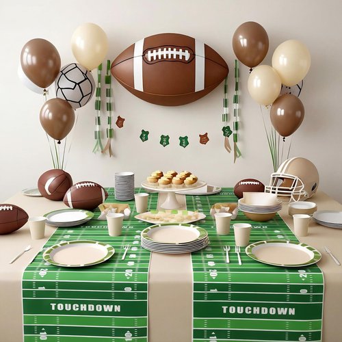 Moukeren Touchdown Paper Table Runner Roll 25' Long x 16" Football Field Table Runner Football Party Decorations Disposable for Sport Kitchen Dining Home Soccer Party Decoration