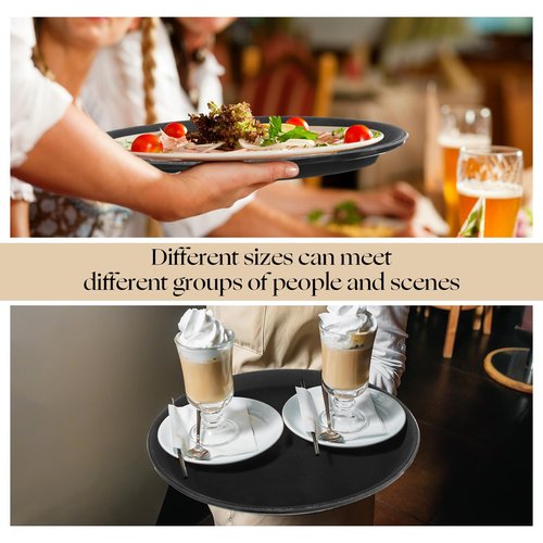 Zopeal 8 Pieces Black Round Restaurant Serving Tray, Plastic Non Slip Surface Food Meals Server Tray with Raised Edges for Home, Kitchen, Restaurant, Cafeteria, Bar (11",14",16",18")