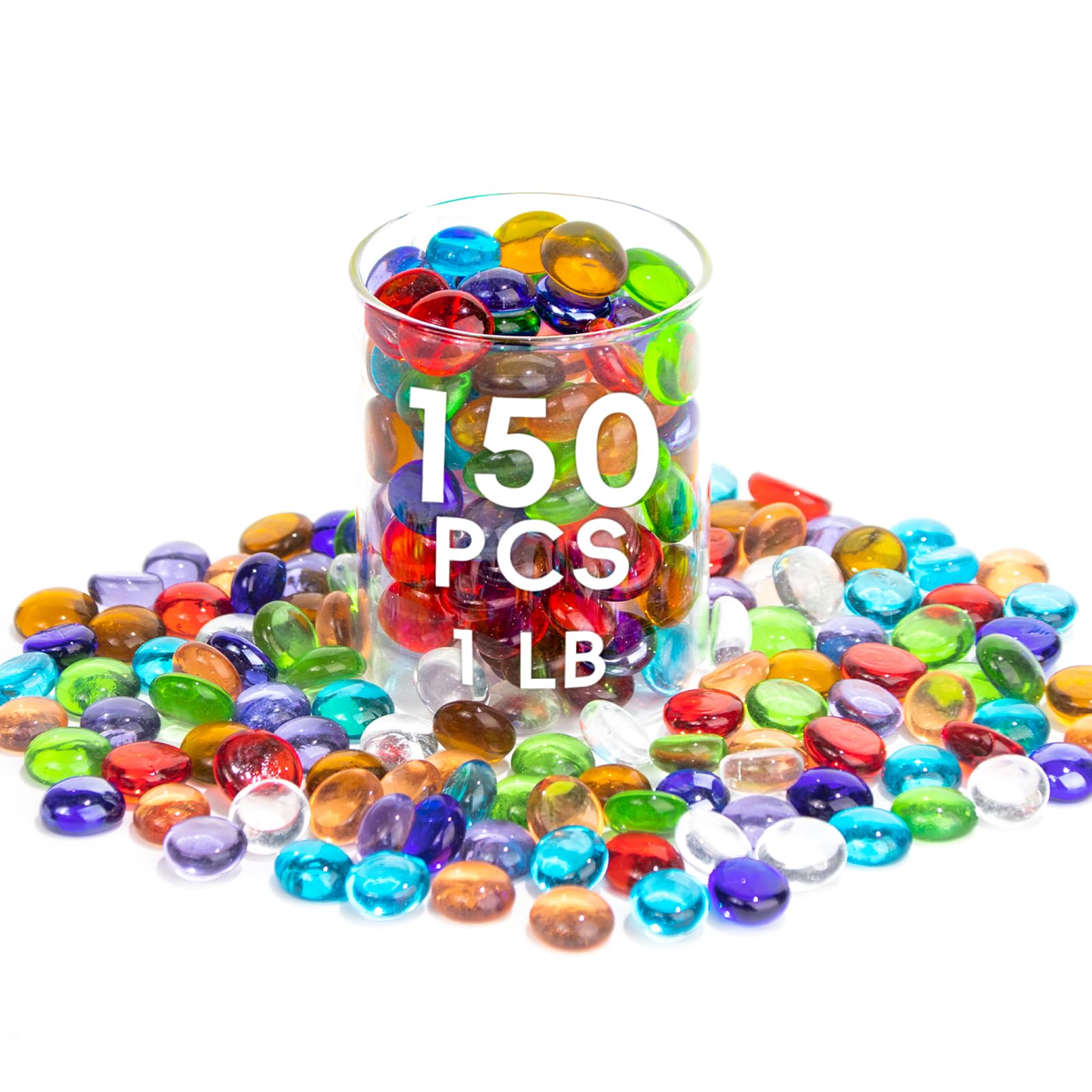 1 LB Mix Color Glass Beads, Mini Flat Glass Marbles~150PCS for Vase Fillers, Floral Bottom Mancala Gems Pebbles Fish Tank Rocks for Table Scatter Aquarium,Home Decorative Art Craft Supplies(0.5"~0.7")