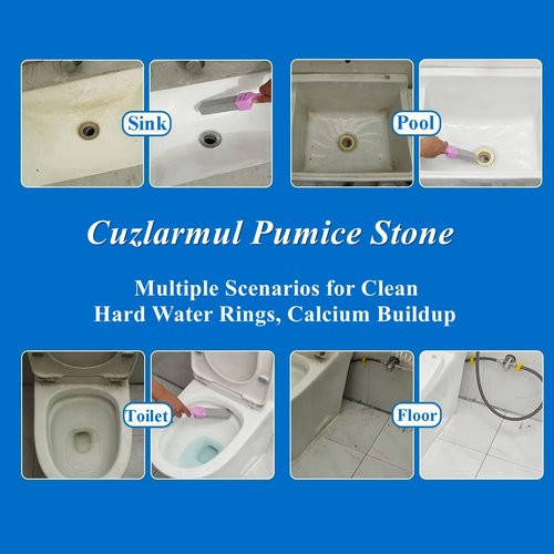 Pumice Stone Toilet Bowl Cleaner with Handle, Pumice Sticks Pumice Scouring Pad Powerfully Remove Hard Water Ring, Calcium Buildup, Cleaning Pool, Toilet, Kitchen Sink, Grill, Bathtubs, 5 Pack Blue