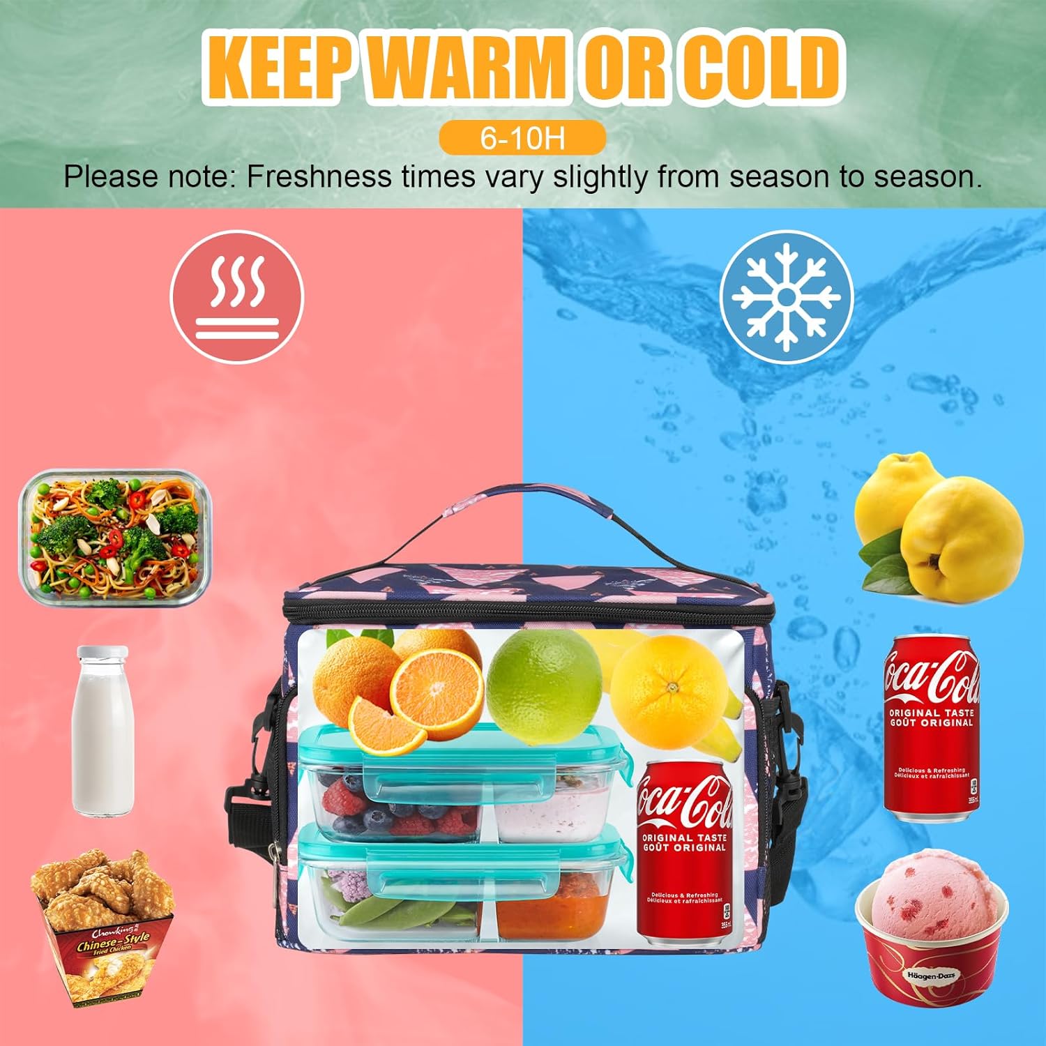Skiennix Insulated Lunch Box - Leakproof Cooler Bag with Multi Pockets & Adjustable Strap | Perfect for Work, Beach & Picnic