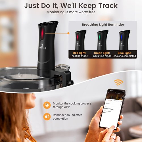 BLITZHOME Sous Vide Cooker, WiFi 1100W Sous Vide Machine with APP Recipes, Accurate Temperature & Timer, Stainless Ultra Quiet Precision Immersion Circulator Gift for Chefs