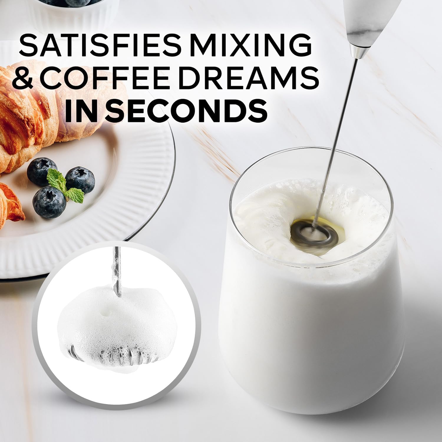 Zulay Kitchen Milk Frother Wand - Ultra-Fast Handheld Electric Whisk for Coffee & Lattes - Marble Finish