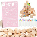 ZCPTZ 97 Pcs Pink Baby Shower Games Sign Kit,Including Decorate a Block Game Sign 72 DIY Blank Wooden Block 24 Pen to Draw Your Idea for Baby Shower Game Gender Reveal Party