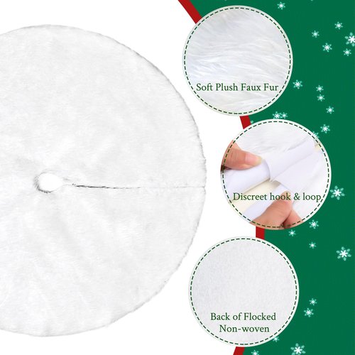 48 Inch Christmas Tree Skirt Large White Faux Fur Plush Xmas Tree Skirts Mat for Merry Christmas Party Holiday Luxury Christmas Decorations Indoor Xmas Home Decor