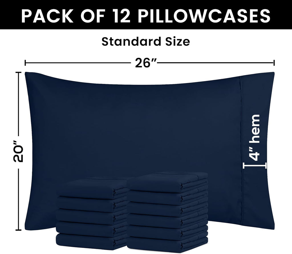 Utopia Bedding Standard Pillow Cases - Soft Brushed Microfiber - 12 Pack, Navy | Fade Resistant 20 X 26 Inches