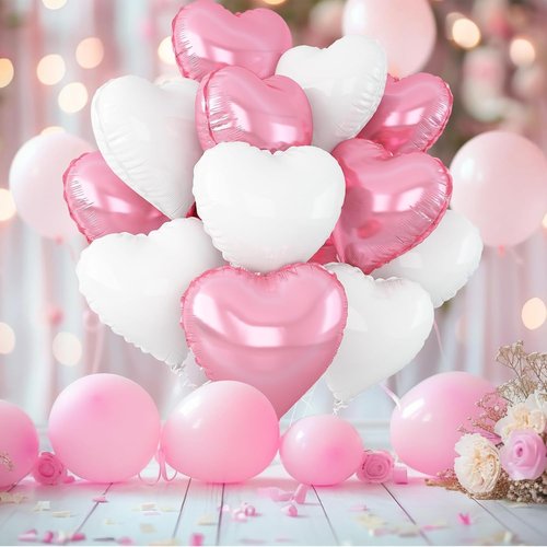 Heart Balloons by Pink White | 12 Pcs Light Pink Foil Balloons - 18 Inch for Baby Shower, Birthday, Wedding Decor