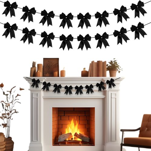 chmacura 2 Strings Mini Baby Shower Wreath Bow Birthday Craft Bows Ornaments Black Silk Bow Wedding Anniversary Hanging Bows for Home Front Door Decorations