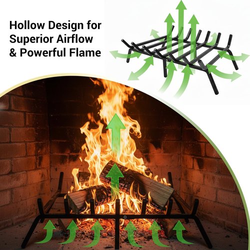AXYCXIN 24 Inch Fireplace Grate, 1/2" Solid Steel Fireplace Log Holder, Heavy Duty Firewood Log Burning Rack with 7 Support Bars & 6 Support Legs for Indoor Outdoor Camping