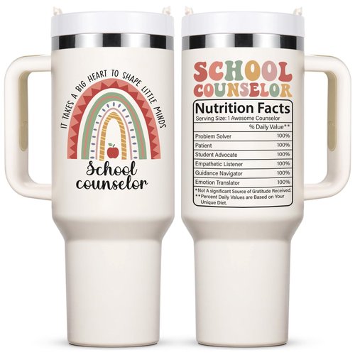 Lifecapido School Counselor Appreciation Gifts, 40oz Shape Little Minds Insulated Tumbler with Lid & Straw, School Counselor Gifts for Appreciation Week Christmas(Cream)