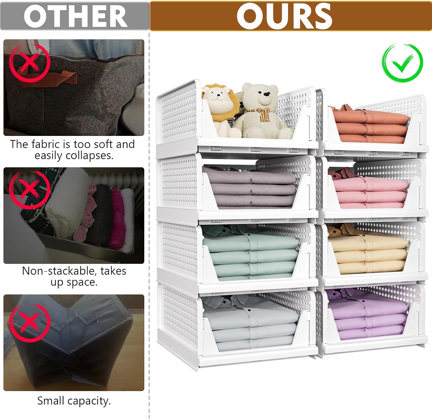 SNSLXH Stackable Closet Organizer Box - Multifunctional & Foldable Storage Basket | Pink, 5 Pack for Space-Saving Solutions