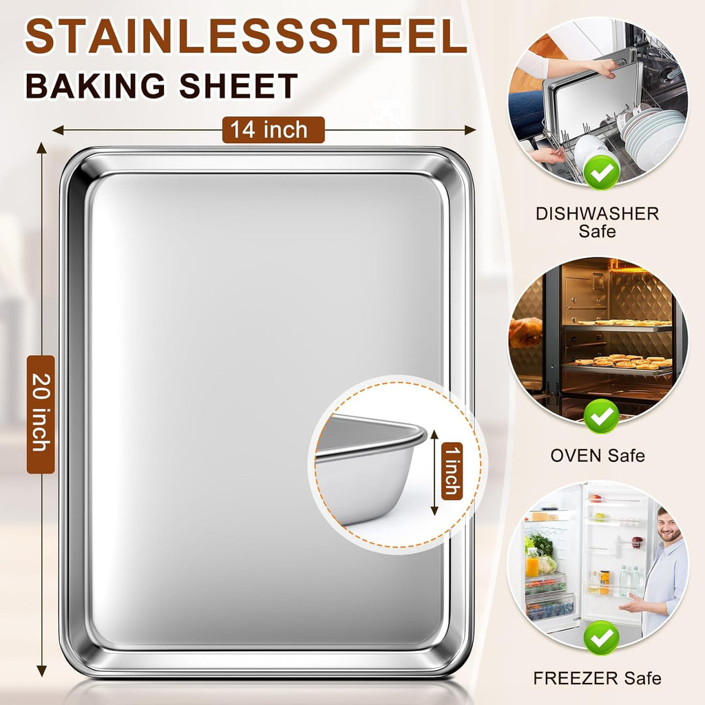 Skiennix Extra Large Stainless Steel Baking Sheet - Heavy Duty Nonstick Oven Tray (20" x 14" x 1")