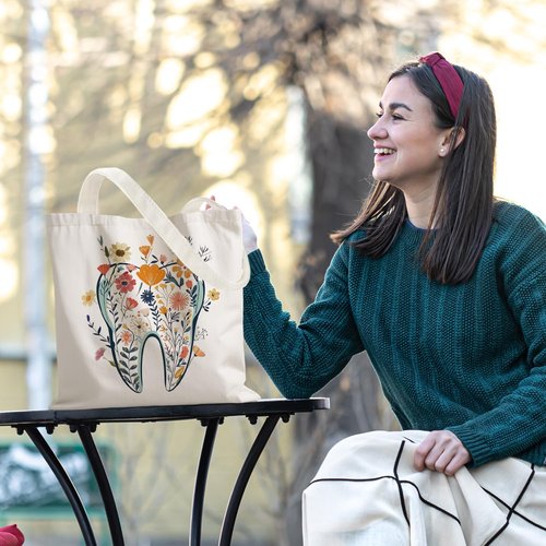 KBRCT Dentist Gifts Tote Bag for Women, Dental Hygienist Gifts Canvas Tote Bag, Dental Assistant Gift, Floral Tooth Dentist Reusable Shopping Grocery Bags