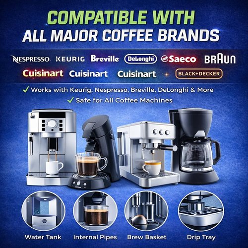 Coffee Maker Cleaner Tablets 25 Count — Compatible with Keurig, Nespresso, Ninja, Philips, Delonghi, Miele, Breville & More - Coffee Machine Descaler Tablets with 1 Year Supply