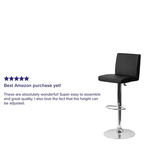 Flash Furniture Contemporary Black Vinyl Adjustable Height Barstool with Panel Back and Chrome Base (Pack of 1)