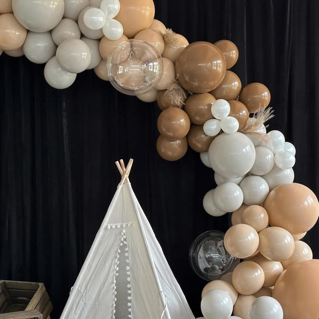 Voircoloria 130-Piece Light Brown Latex Balloon Garland Kit - Various Sizes for Birthday, Baby Shower, and Wedding Celebrations