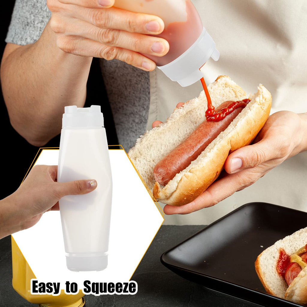 Roshtia 16 Pcs 16 oz Squeeze Bottle Condiment Squeeze Bottle Inverted Plastic Squeeze Bottle for Sauce Refillable Self Sealing Sauce Dispenser for Liquids Reusable Restaurants Kitchen(White)