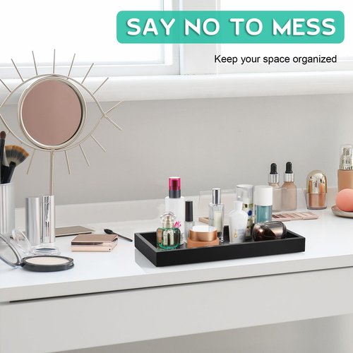 ALELION 13" Bathroom Vanity Tray for Counter - Black Wood Tray for Toilet Tank Makeup Perfume Jewelry Catchall Coffee Table - Wooden Kitchen Countertop Organizer for Soap Dispenser